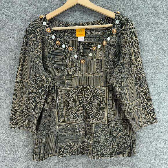 Ruby Rd. Tops - Ruby Rd. Blouse Women L Large Gray Geometric V-Neck 3/4 Sleeve Cotton Casual